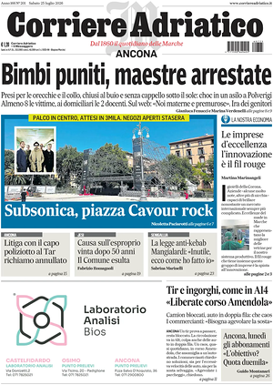Prima pagina Corriere Adriatico (Ancona) di oggi - Quotidiano regionale
