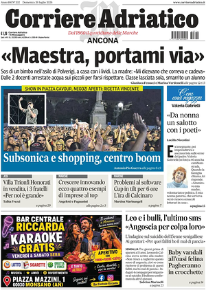 Prima pagina Corriere Adriatico (Ancona) di oggi - Quotidiano regionale
