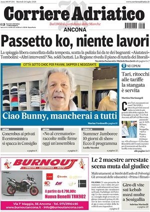 Prima pagina Corriere Adriatico (Ancona) di oggi - Quotidiano regionale
