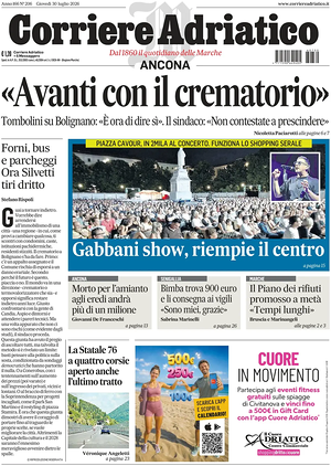 Prima pagina Corriere Adriatico (Ancona) di oggi - Quotidiano regionale