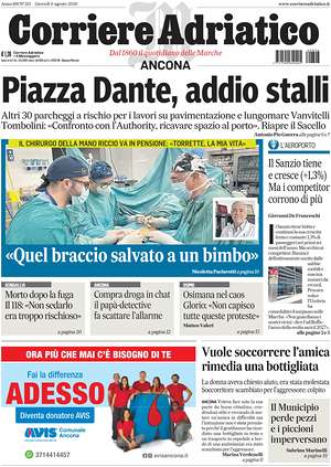 Prima pagina Corriere Adriatico (Ancona) di oggi - Quotidiano regionale