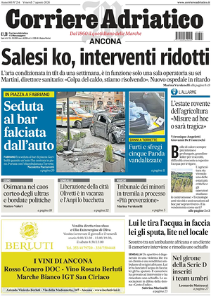 Prima pagina Corriere Adriatico (Ancona) di oggi - Quotidiano regionale