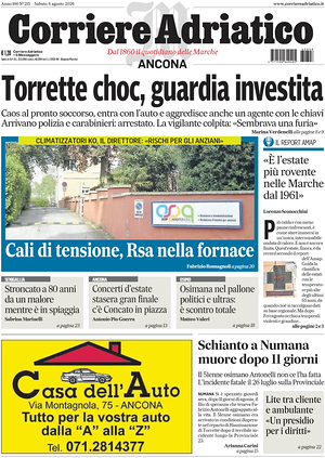 Prima pagina Corriere Adriatico (Ancona) di oggi - Quotidiano regionale