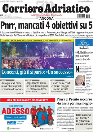 Prima pagina Corriere Adriatico (Ancona) di oggi - Quotidiano regionale
