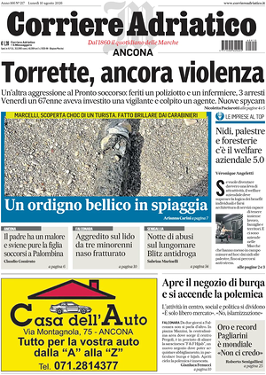 Prima pagina Corriere Adriatico (Ancona) di oggi - Quotidiano regionale