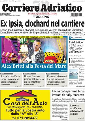 Prima pagina Corriere Adriatico (Ancona) di oggi - Quotidiano regionale