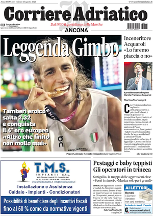 Prima pagina Corriere Adriatico (Ancona) di oggi - Quotidiano regionale