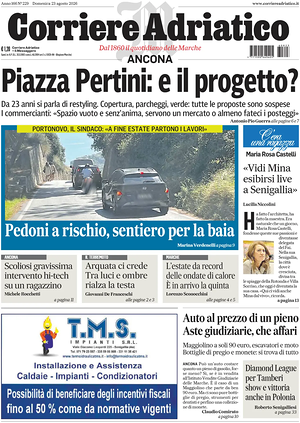 Prima pagina Corriere Adriatico (Ancona) di oggi - Quotidiano regionale