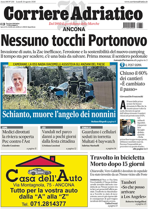 Prima pagina Corriere Adriatico (Ancona) di oggi - Quotidiano regionale