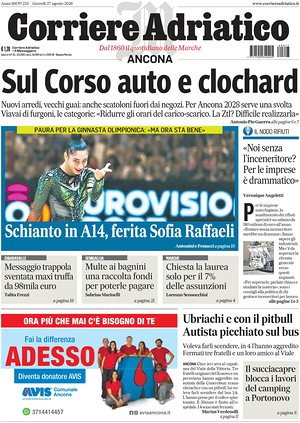Prima pagina Corriere Adriatico (Ancona) di oggi - Quotidiano regionale