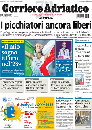 Prima pagina Corriere Adriatico (Ancona) di oggi - Quotidiano regionale