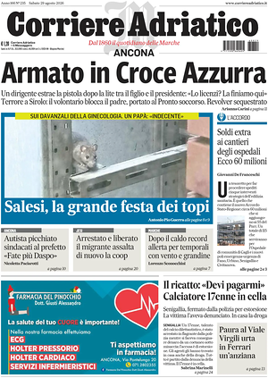 Prima pagina Corriere Adriatico (Ancona) di oggi - Quotidiano regionale