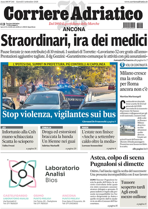 Prima pagina Corriere Adriatico (Ancona) di oggi - Quotidiano regionale