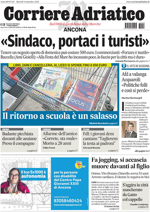 Prima pagina Corriere Adriatico (Ancona) di oggi - Quotidiano regionale