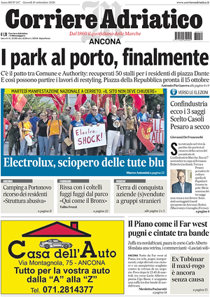 Prima pagina Corriere Adriatico (Ancona) di oggi - Quotidiano regionale