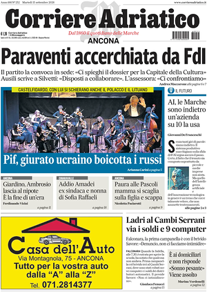 Prima pagina Corriere Adriatico (Ancona) di oggi - Quotidiano regionale