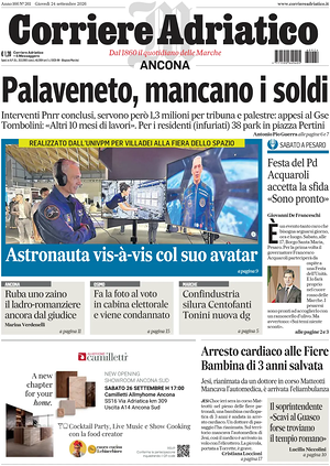 Prima pagina Corriere Adriatico (Ancona) di oggi - Quotidiano regionale