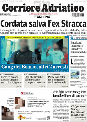 Prima pagina Corriere Adriatico (Ancona) di oggi - Quotidiano regionale