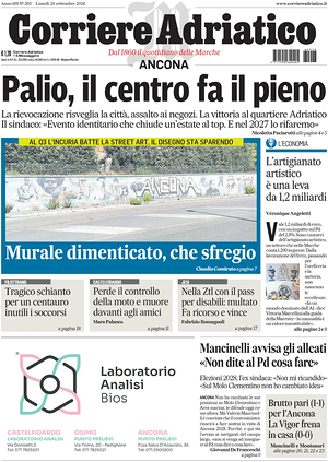 Prima pagina Corriere Adriatico (Ancona) di oggi - Quotidiano regionale
