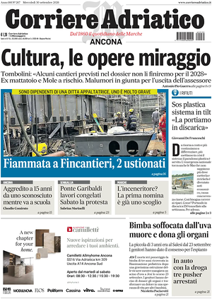 Prima pagina Corriere Adriatico (Ancona) di oggi - Quotidiano regionale