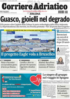 Prima pagina Corriere Adriatico (Ancona) di oggi - Quotidiano regionale