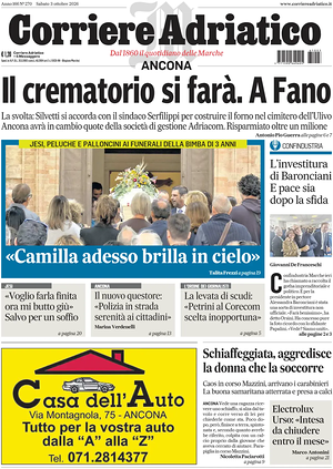 Prima pagina Corriere Adriatico (Ancona) di oggi - Quotidiano regionale