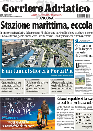 Prima pagina Corriere Adriatico (Ancona) di oggi - Quotidiano regionale