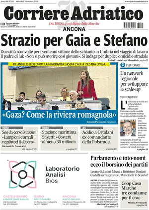 Prima pagina Corriere Adriatico (Ancona) di oggi - Quotidiano regionale