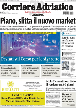 Prima pagina Corriere Adriatico (Ancona) di oggi - Quotidiano regionale