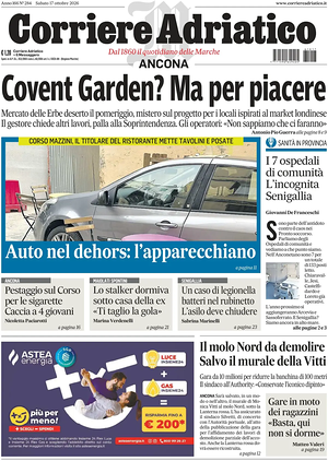 Prima pagina Corriere Adriatico (Ancona) di oggi - Quotidiano regionale