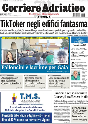Prima pagina Corriere Adriatico (Ancona) di oggi - Quotidiano regionale