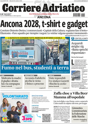 Prima pagina Corriere Adriatico (Ancona) di oggi - Quotidiano regionale