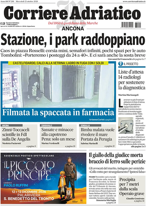 Prima pagina Corriere Adriatico (Ancona) di oggi - Quotidiano regionale