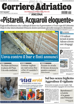Prima pagina Corriere Adriatico (Ancona) di oggi - Quotidiano regionale