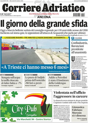 Prima pagina Corriere Adriatico (Ancona) di oggi - Quotidiano regionale