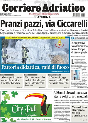 Prima pagina Corriere Adriatico (Ancona) di oggi - Quotidiano regionale