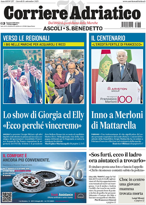 Prima pagina Corriere Adriatico (Ascoli) di oggi - Quotidiano regionale