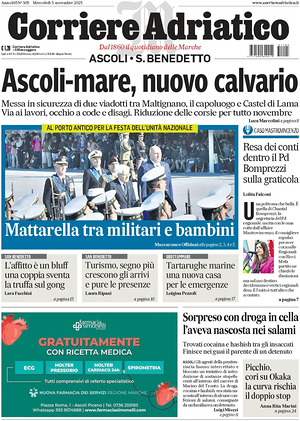 Prima pagina Corriere Adriatico (Ascoli) di oggi - Quotidiano regionale