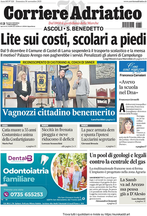 Prima pagina Corriere Adriatico (Ascoli) di oggi - Quotidiano regionale