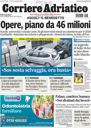 Prima pagina Corriere Adriatico (Ascoli) di oggi - Quotidiano regionale