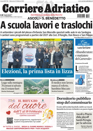 Prima pagina Corriere Adriatico (Ascoli) di oggi - Quotidiano regionale