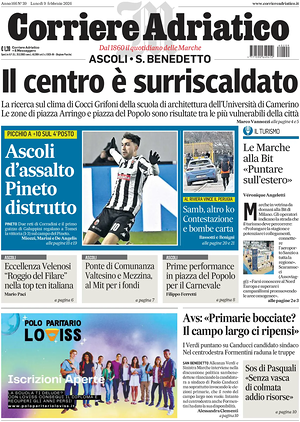 Prima pagina Corriere Adriatico (Ascoli) di oggi - Quotidiano regionale