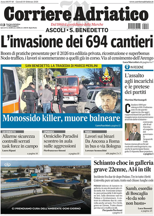 Prima pagina Corriere Adriatico (Ascoli) di oggi - Quotidiano regionale