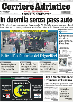 Prima pagina Corriere Adriatico (Ascoli) di oggi - Quotidiano regionale