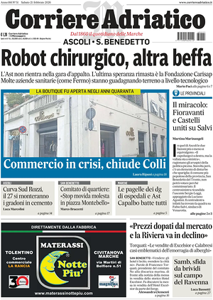 Prima pagina Corriere Adriatico (Ascoli) di oggi - Quotidiano regionale