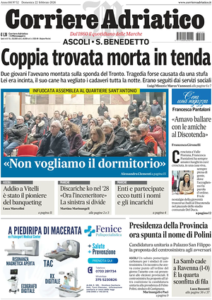 Prima pagina Corriere Adriatico (Ascoli) di oggi - Quotidiano regionale