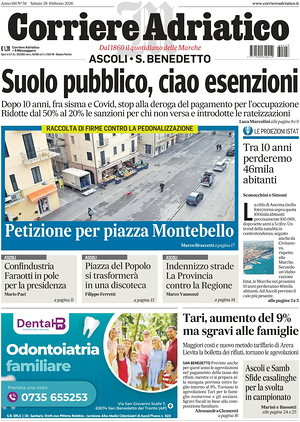 Prima pagina Corriere Adriatico (Ascoli) di oggi - Quotidiano regionale