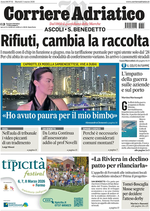 Prima pagina Corriere Adriatico (Ascoli) di oggi - Quotidiano regionale