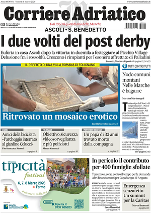Prima pagina Corriere Adriatico (Ascoli) di oggi - Quotidiano regionale