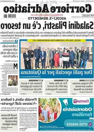 Prima pagina Corriere Adriatico (Ascoli) di oggi - Quotidiano regionale